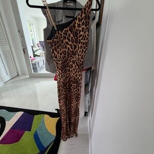 Alice + Olivia leopard dress with one shoulder gold chain worn once